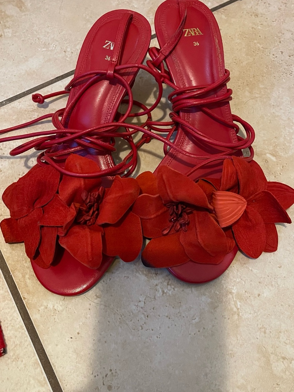 ZARA Red Floral Wrap Sandals